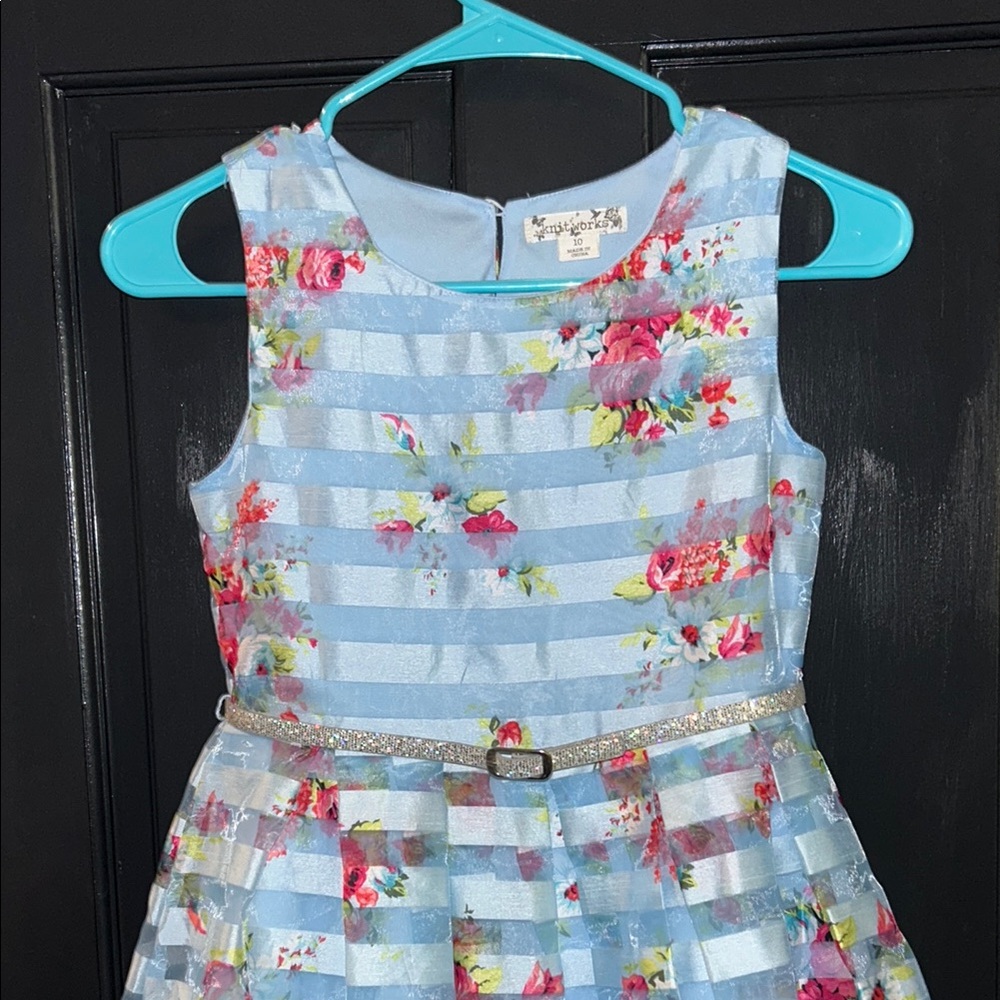 Floral Blue Kids Dress with Belt